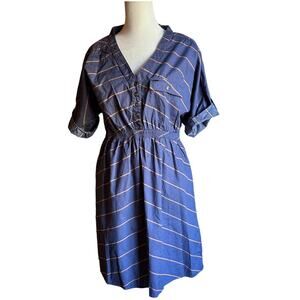 ARBOR COLLECTIVE |  Blue Striped Cotton Dress - Roll Sleeves Medium - EUC